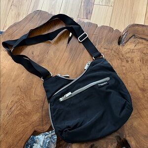 Baggallini Black Messenger Bag with Silver Accents
